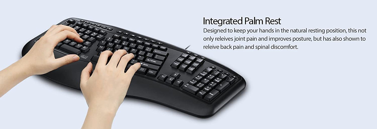 Adesso Tru-Form 150 3-Color Illuminated Ergonomic Keyboard AKB-150EB - Dealtargets.com