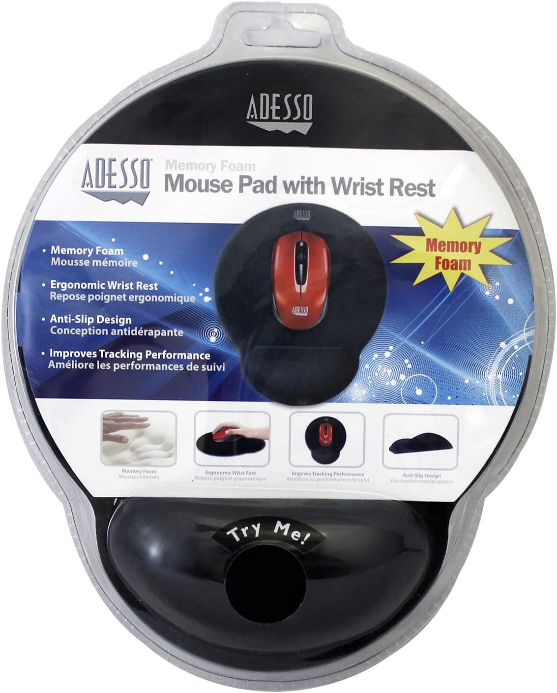 Adesso TruForm P200 Truform Memory Foam Mouse Pad with Ergonomic Wrist Rest Anti -Slip Design - Dealtargets.com