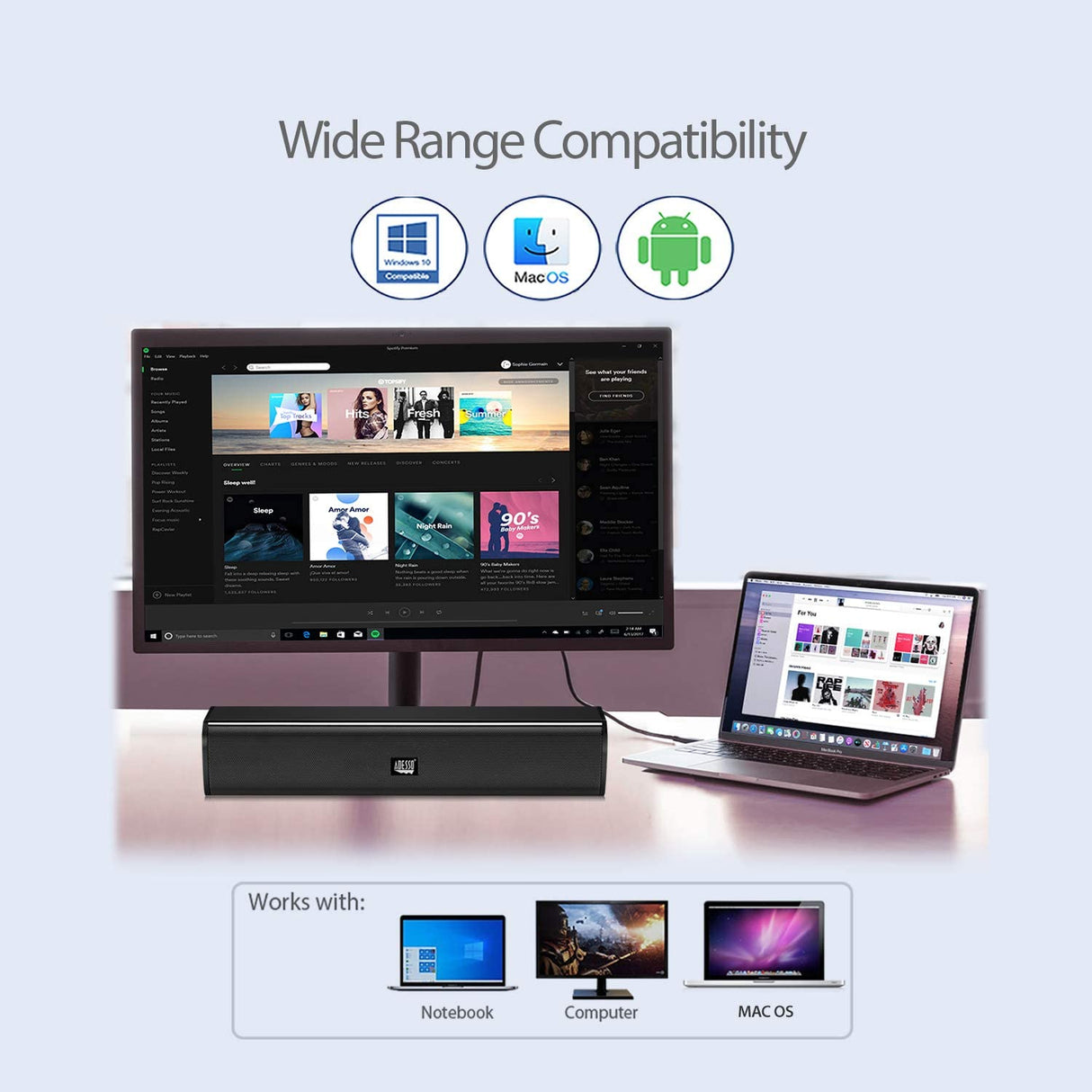 Adesso Xtream S5 USB Sound Bar Speaker for PC Desktop 5W x 2 - Dealtargets.com