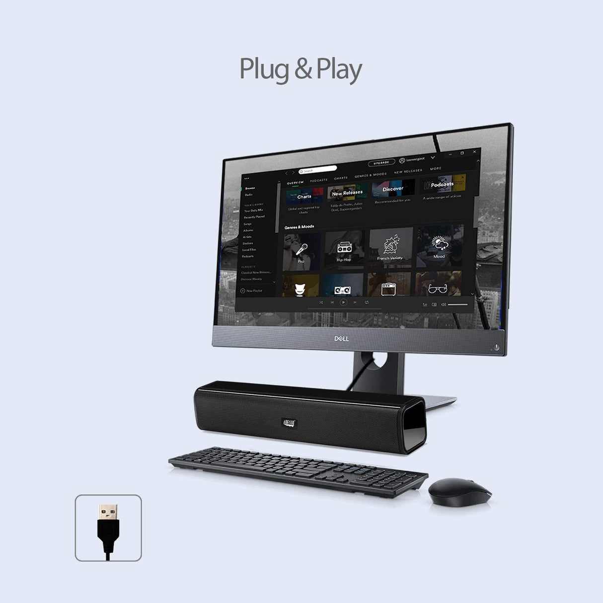 Adesso Xtream S5 USB Sound Bar Speaker for PC Desktop 5W x 2 - Dealtargets.com