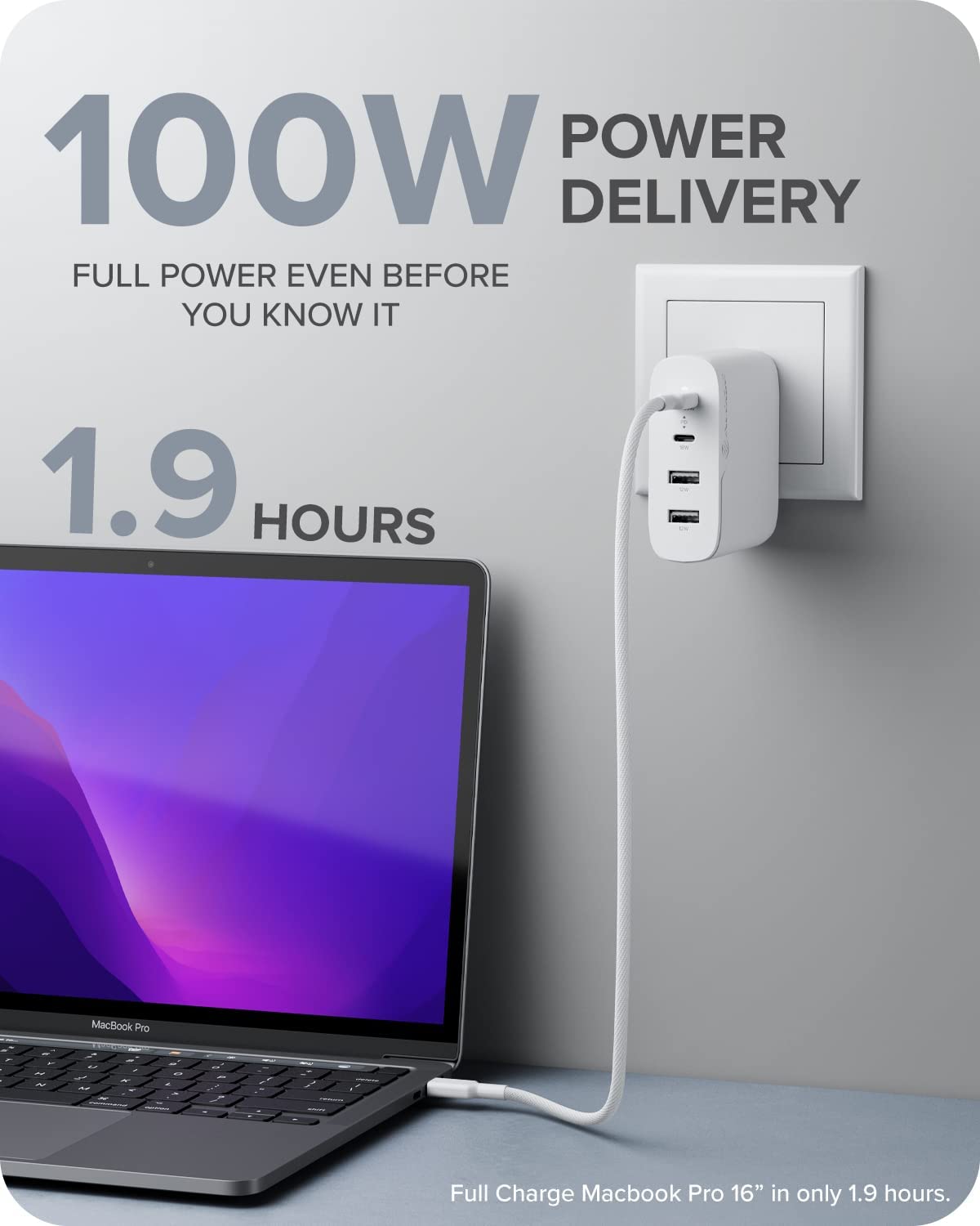 ALOGIC 100W 4-Port PD USB C Wall Charger with GaN Fast Tech, 2 USB-C, 2 USB-A, Dynamic Power Allocation, Power Delivery 3.0 Charger for MacBook, M1 Mac, XPS, iPad Pro, iPhone, Galaxy & More - Dealtargets.com