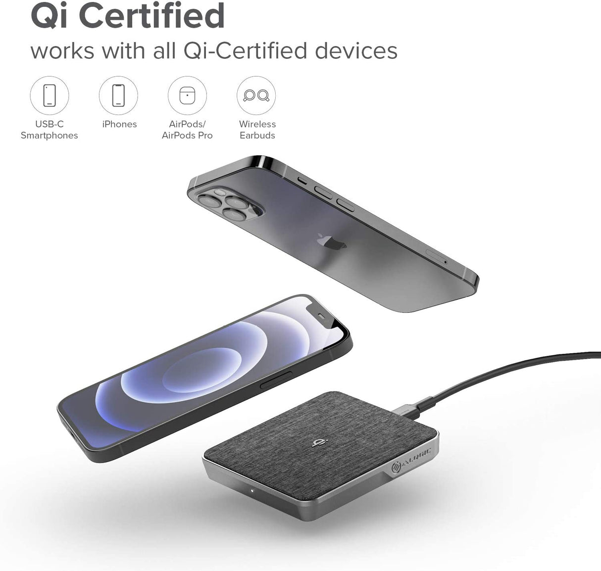 ALOGIC 10W Ultra Power Wireless Charging Pad for iPhone 13/13 Pro/Max/13 Mini/iPhone 12/12 Pro/Max/Mini, AirPods/AirPods Pro, Galaxy Note 20 / Ultra / S20 / S10+ and Qi Enabled Devices. - Dealtargets.com