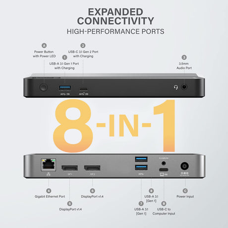 ALOGIC Dual 4K Display Universal Docking Station DX2 with 65W Laptop Compatible with Mac and Windows, 2x4K@60Hz DisplayPort,1xUSB-C 10G (with Fast Charging),3xUSB-A 5G, Audio, Ethernet - Dealtargets.com