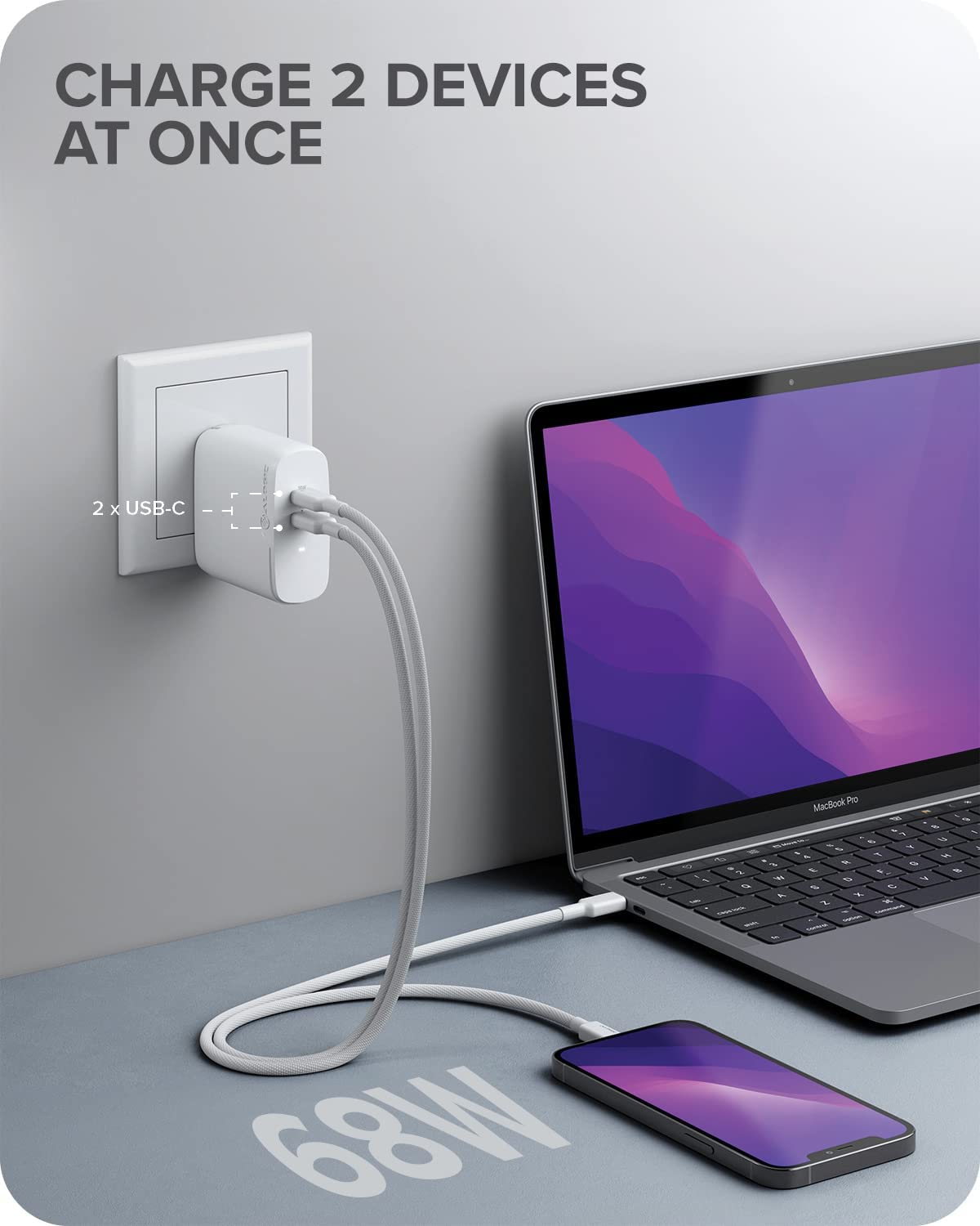 ALOGIC Dual USB C Wall Charger 68W 2-Port Fast Charger with GaN Fast Tech & Dynamic Power Allocation,PD 3.0 Charger for MacBook/M1 Mac,XPS,iPad Pro,iPhone 13/13 Pro/Max/13 Mini,Galaxy & More - Dealtargets.com