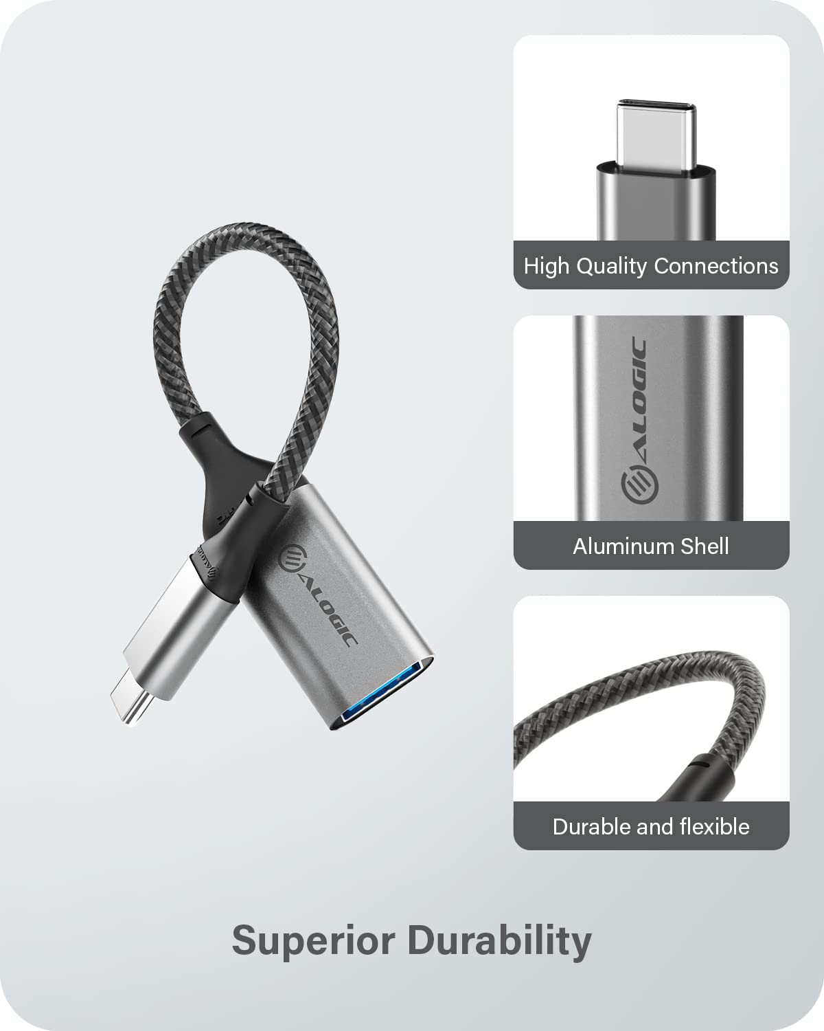 ALOGIC Super Ultra USB 3.1 USB-C to USB-A Adapter - 15 cm - Space Grey - Dealtargets.com