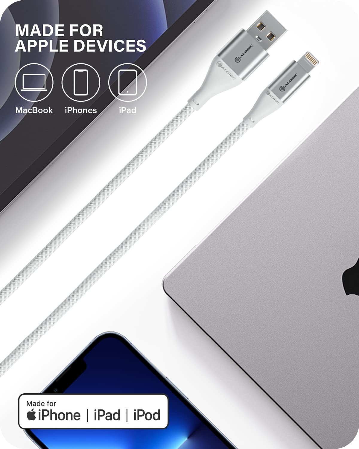 Alogic ULA8P1.5-SLV 1.5 m Super Ultra USB-A to Lightning Cable Silver - Dealtargets.com