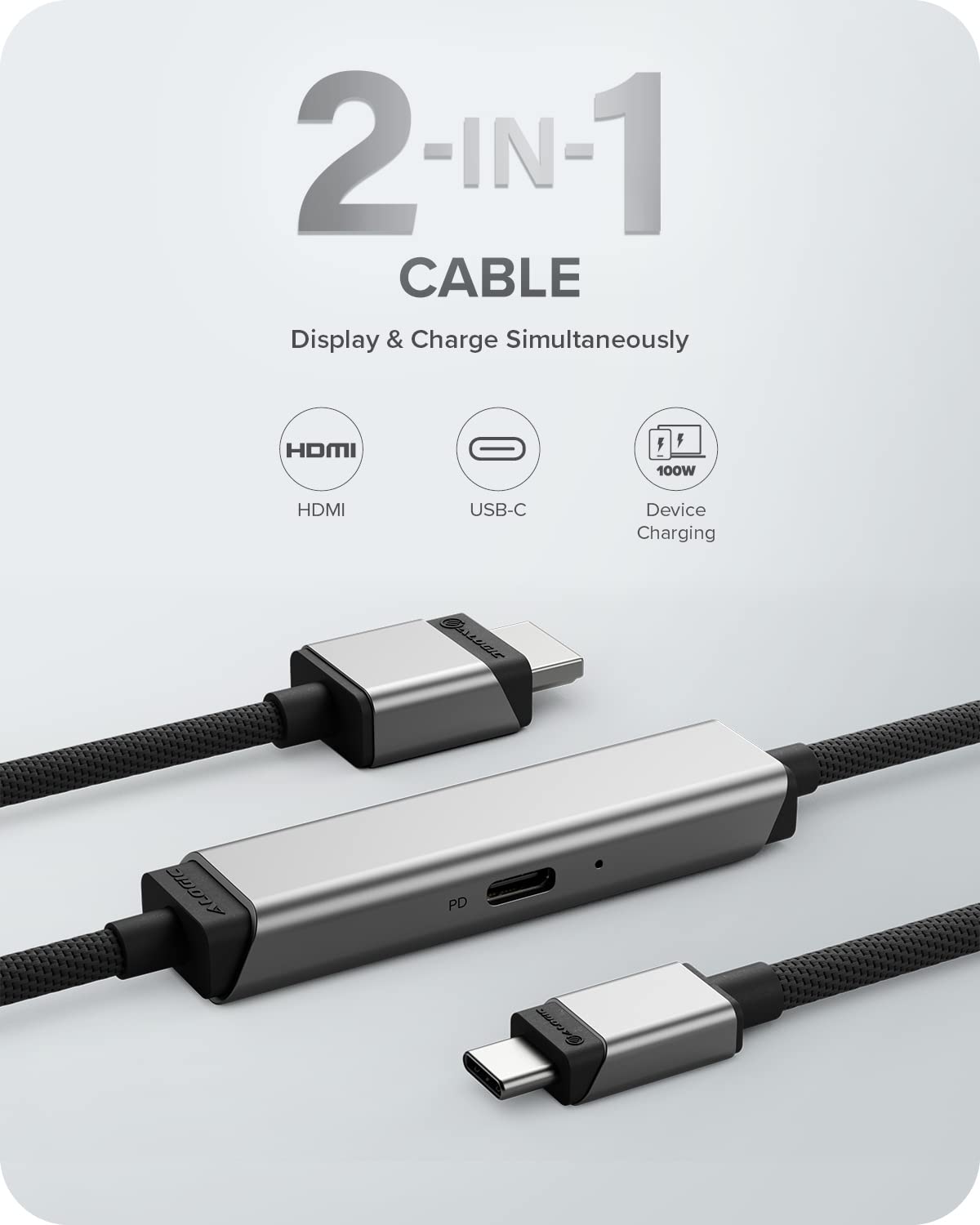 ALOGIC Ultra USB-C to HDMI Cable, 4K External Display, 100W Power Delivery, Premium Quality, Nylon Braided Cable with Metal housing, Compatible with Windows, Mac, and Chromebook. 1.0 Meters - Dealtargets.com