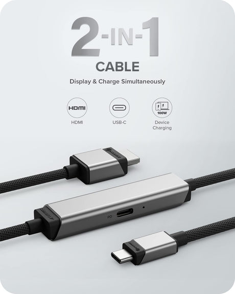 ALOGIC Ultra USB-C to HDMI Cable, 4K External Display, 100W Power Delivery, Premium Quality, Nylon Braided Cable with Metal housing, Compatible with Windows, Mac, and Chromebook. 1.0 Meters - Dealtargets.com