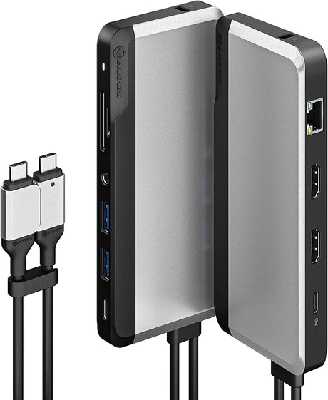 ALOGIC USB-C 10-in-1 Super Dock, Dual Display- 4K@60HZ, 2 HDMI, USB C (100W PD & Data 5G), 3.5MM Jack, ETHERNET Port, Micro/SD Card, 100W PD for MacBook PRO/AIR, XPS and More - Dealtargets.com