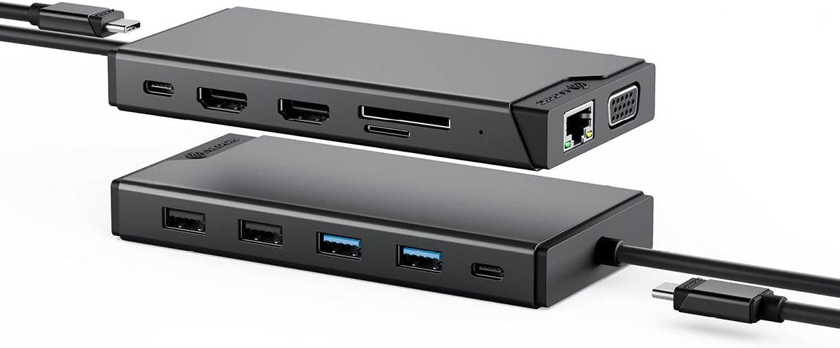 ALOGIC USB-C 12-in-1 Mini Docking Station, Dual Display, 2xHDMI, 1xVGA, 100W PD, 2xUSB-C, 2xUSB-A 2.0, 2xUSB-A 3.0, RJ45, 1x SD/TF Port, MacBook/Surface & Other USB-C Devices Compatible. - Dealtargets.com