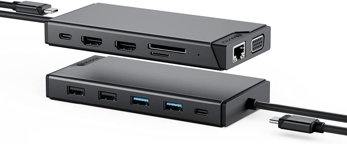 ALOGIC USB-C 12-in-1 Mini Docking Station, Dual Display, 2xHDMI, 1xVGA, 100W PD, 2xUSB-C, 2xUSB-A 2.0, 2xUSB-A 3.0, RJ45, 1x SD/TF Port, MacBook/Surface & Other USB-C Devices Compatible. - Dealtargets.com