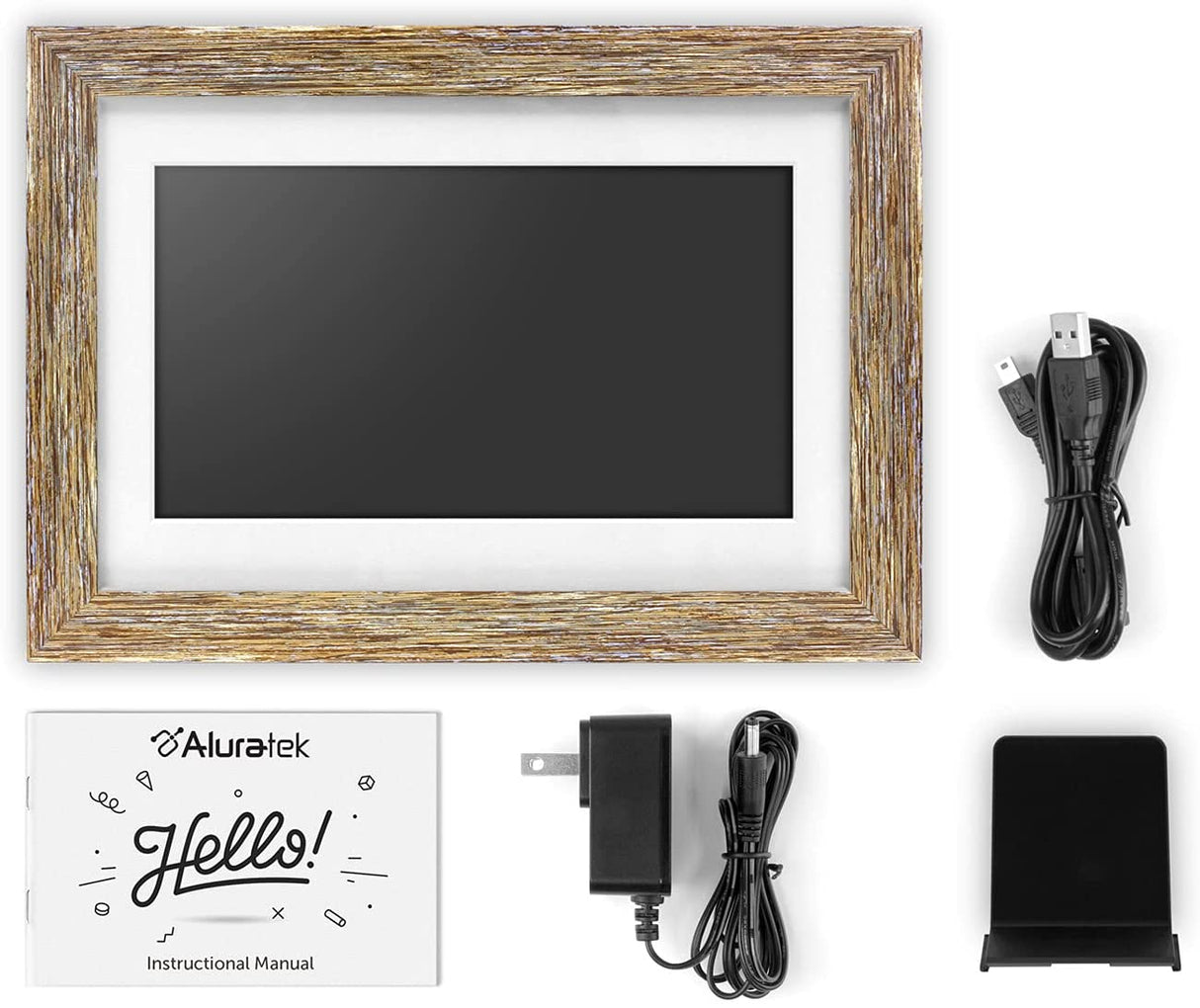 Aluratek 10" WiFi Distressed Wood Digital Photo Frame with Touchscreen and 16GB Built-in Memory, USB/SD/SDHC Supported, Built-in Clock & Calendar 10" Distressed Wood Wifi - Dealtargets.com