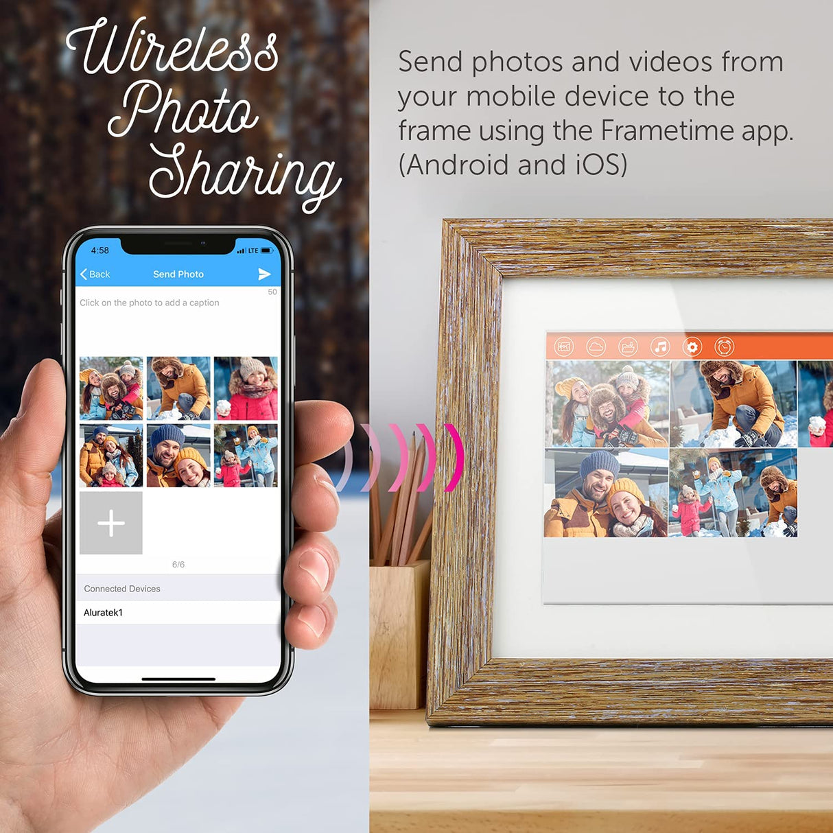 Aluratek 10" WiFi Distressed Wood Digital Photo Frame with Touchscreen and 16GB Built-in Memory, USB/SD/SDHC Supported, Built-in Clock & Calendar 10" Distressed Wood Wifi - Dealtargets.com