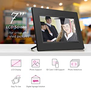Aluratek 7 Inch LCD Digital Photo Frame with Auto Slideshow Using USB & SD/SDHC (ADPF07SF) – Black - Dealtargets.com