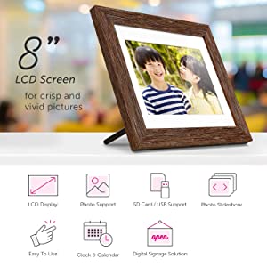 Aluratek 8” Distressed Wood Digital Photo Frame, Auto Slideshow, USB/SD/SDHC Supported, Built-in Clock & Calendar, Easy Setup 8" Wood Border Non-Wifi - Dealtargets.com