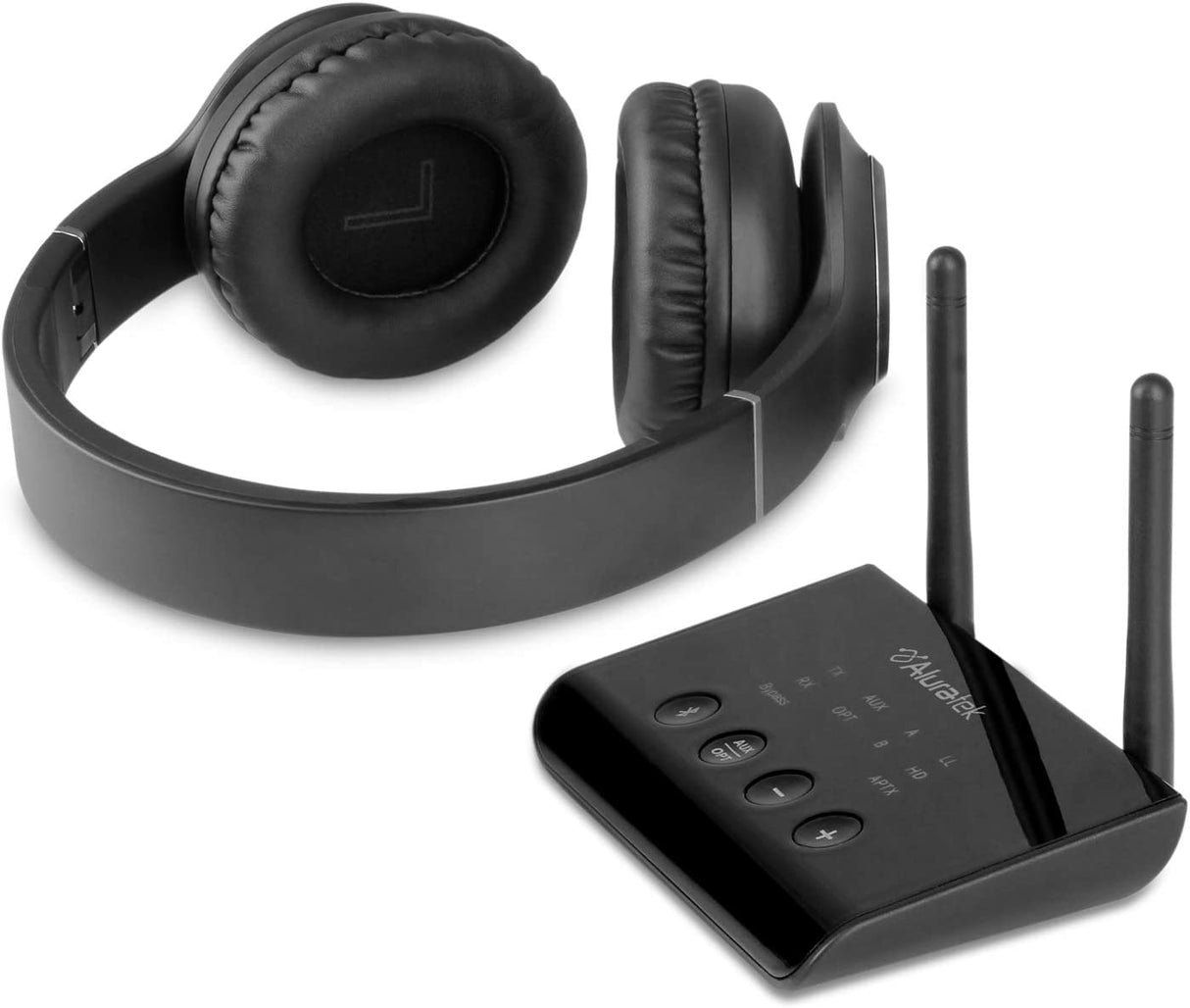 Aluratek Bluetooth Wireless TV Streaming Kit with Bluetooth 5, Long Range Up to 100', No Delay aptX, Optical, Aux, RCA, Includes Headphone and Transmitter/Receiver Adapter, PC, Laptop, Mac (ABCTVKIT), Black - Dealtargets.com