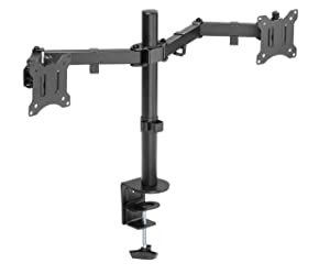 AMER Dual LCD LED Monitor Desk Mount Stand with C-clamp | Heavy Duty Fully Adjustable Arms Hold 2 Screens up to 32 inches (2EZCLAMP) - Dealtargets.com