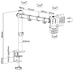 Amer mounts Amer Single LCD Monitor Desk Mount Stand Fully Adjustable/Tilt/Articulating for 1 Screen up to 32" (EZCLAMP), 1 Monitor (up to 32") Desk Clamp - Dealtargets.com
