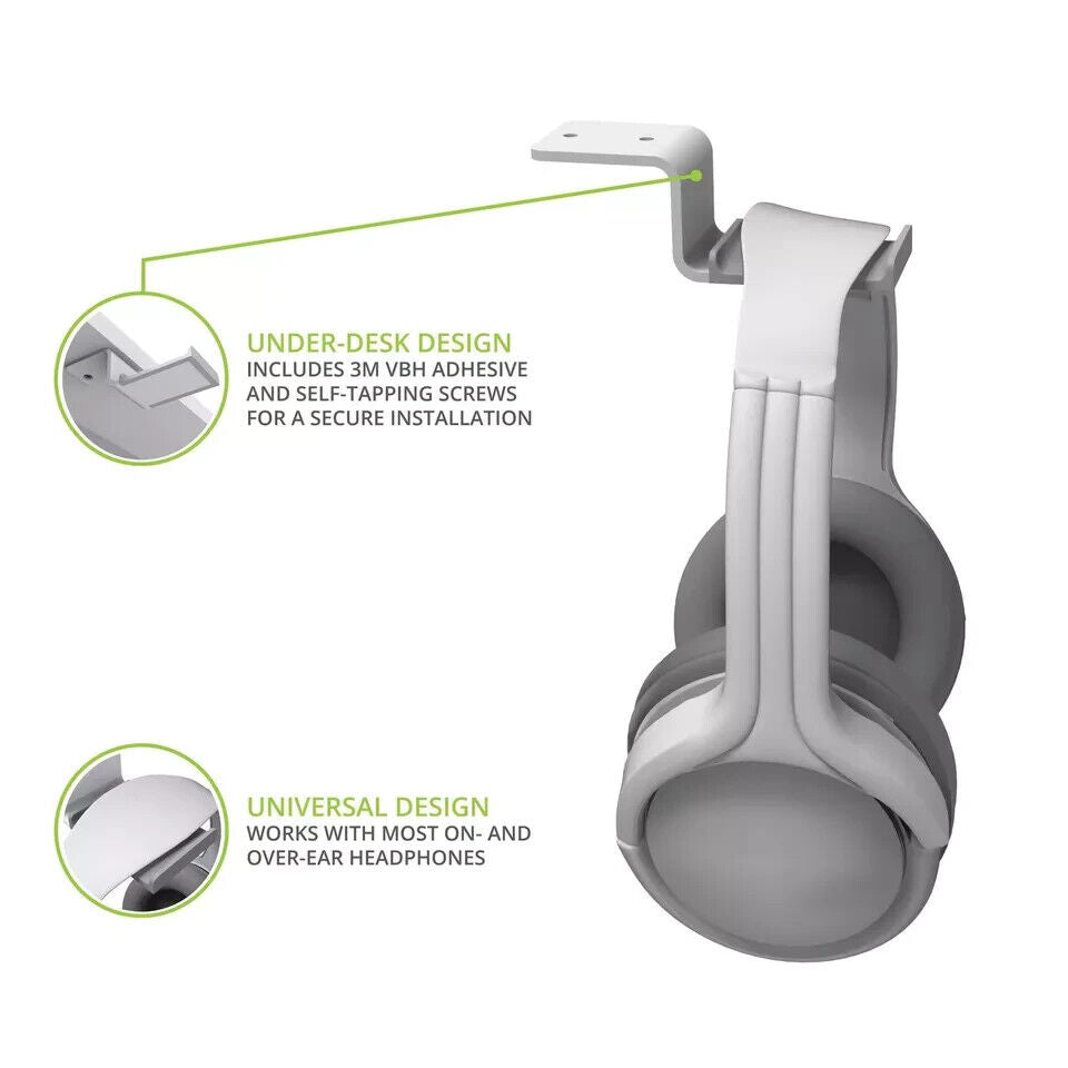 HHW Universal Under Desk Headphone Hook With Curved Padding * NEW* White