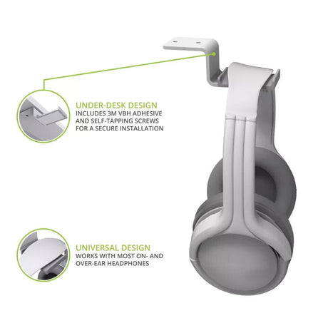 HHW Universal Under Desk Headphone Hook With Curved Padding * NEW* White