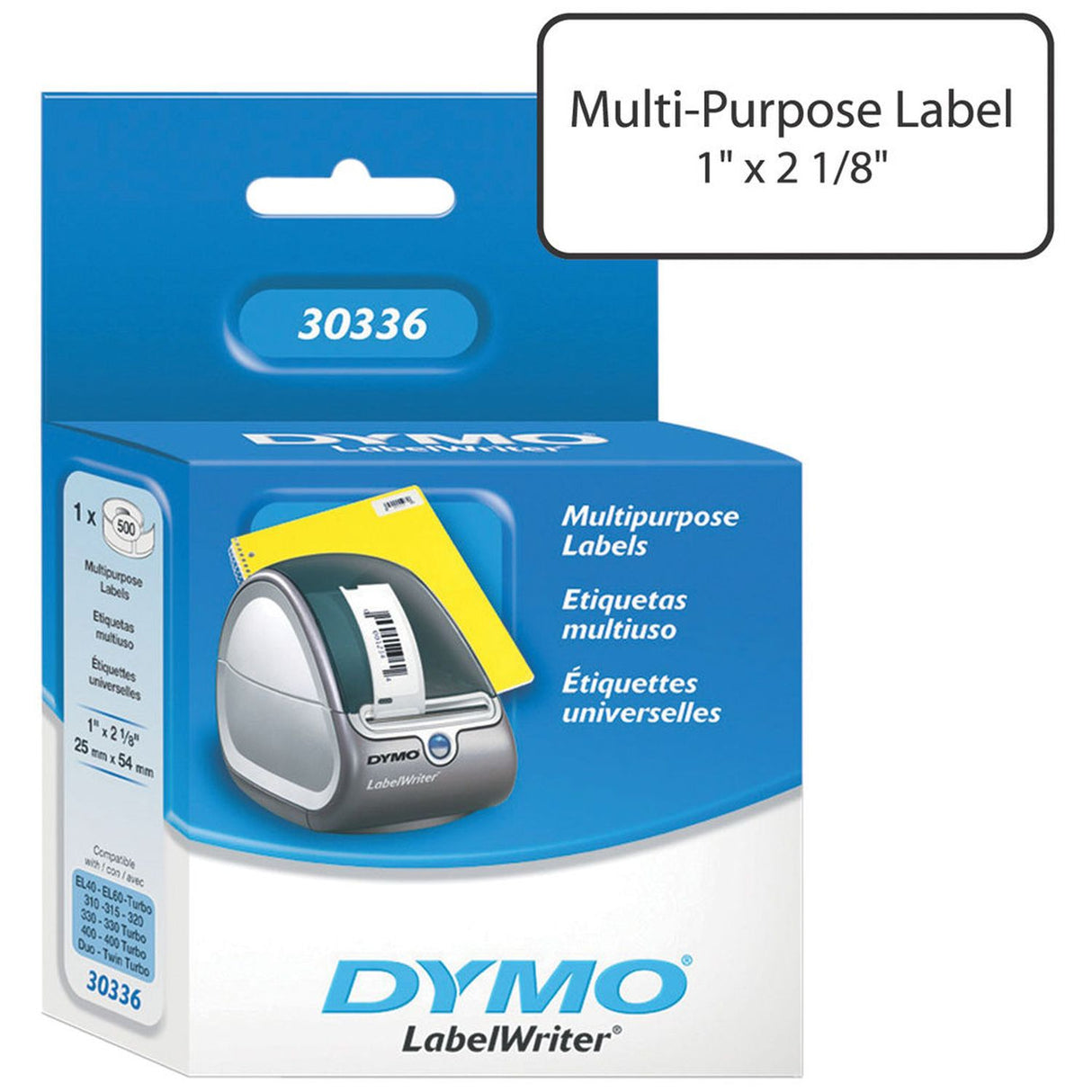 Wholesale CASE of 10 - Dymo LabelWriter Multipurpose Labels-Multipurpose Labels, Small, 1"x2-1/8", 500/RL, White
