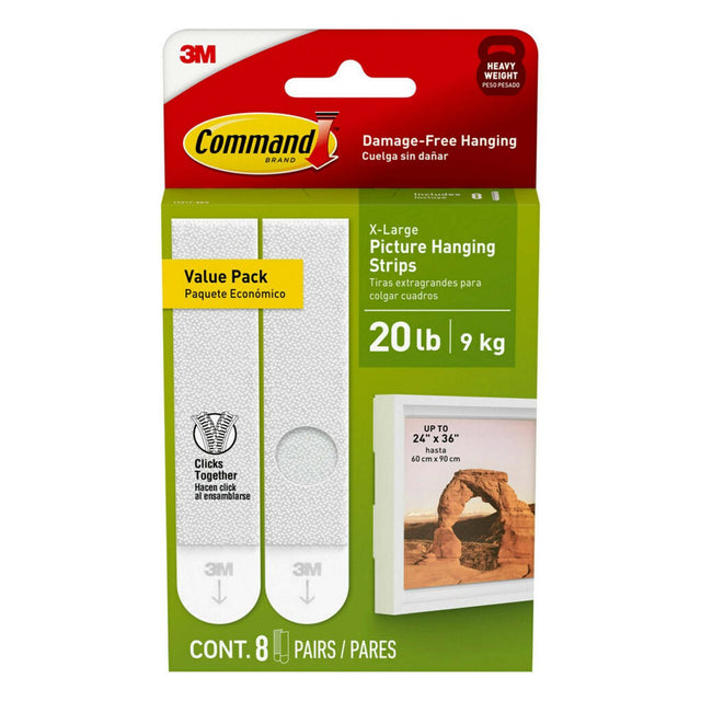 Command 20 Pound Picture Hanging Strips, White, Extra Large Size, 8 Pairs
