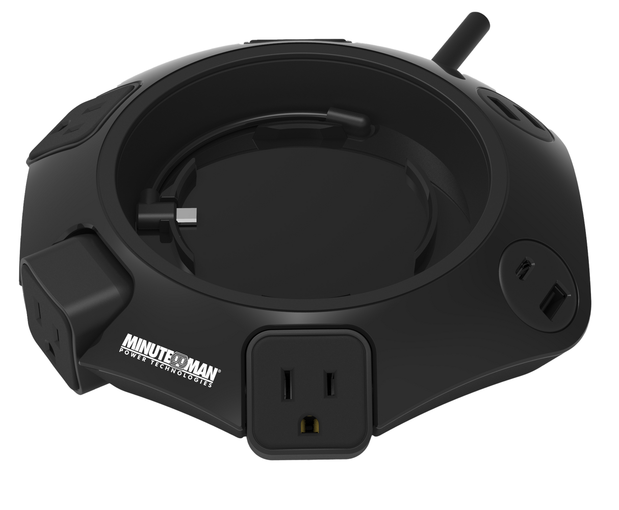 Minuteman MMS-POD4U4 Outlets Surge Suppressor/Protector - Right Angle - 4 x AC Power, 1 x USB Type C, 3 x USB Type A - 1080 J - 120 V AC Input - Telephone, Fax/Modem - 6 ft - Desk Mount