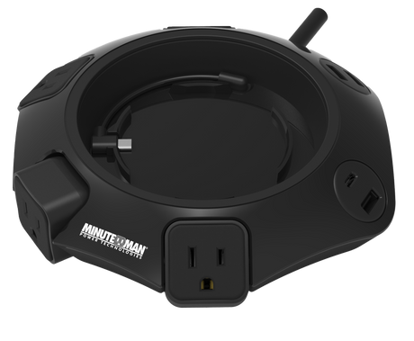 Minuteman MMS-POD4U4 Outlets Surge Suppressor/Protector - Right Angle - 4 x AC Power, 1 x USB Type C, 3 x USB Type A - 1080 J - 120 V AC Input - Telephone, Fax/Modem - 6 ft - Desk Mount