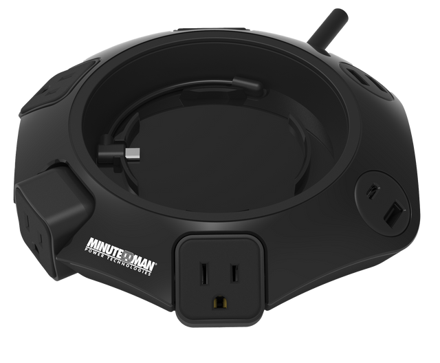 Minuteman MMS-POD4U4 Outlets Surge Suppressor/Protector - Right Angle - 4 x AC Power, 1 x USB Type C, 3 x USB Type A - 1080 J - 120 V AC Input - Telephone, Fax/Modem - 6 ft - Desk Mount