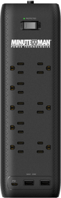 Minuteman MMS-STP8U3 MMS 8-outlet surge protector, (8) grounded outlets - (3) are transformer spaced, (2) USB Type A & (1) USB Type C Chargers, 5V 30W (combined) charging capacity, UL 1449, UL 1363