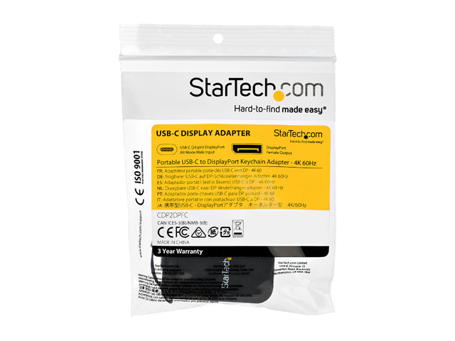 StarTech.com USB-C to DisplayPort Adapter - 4K 60Hz DP Adapter with Built-In Flex Cable and Keychain (CDP2DPFC)