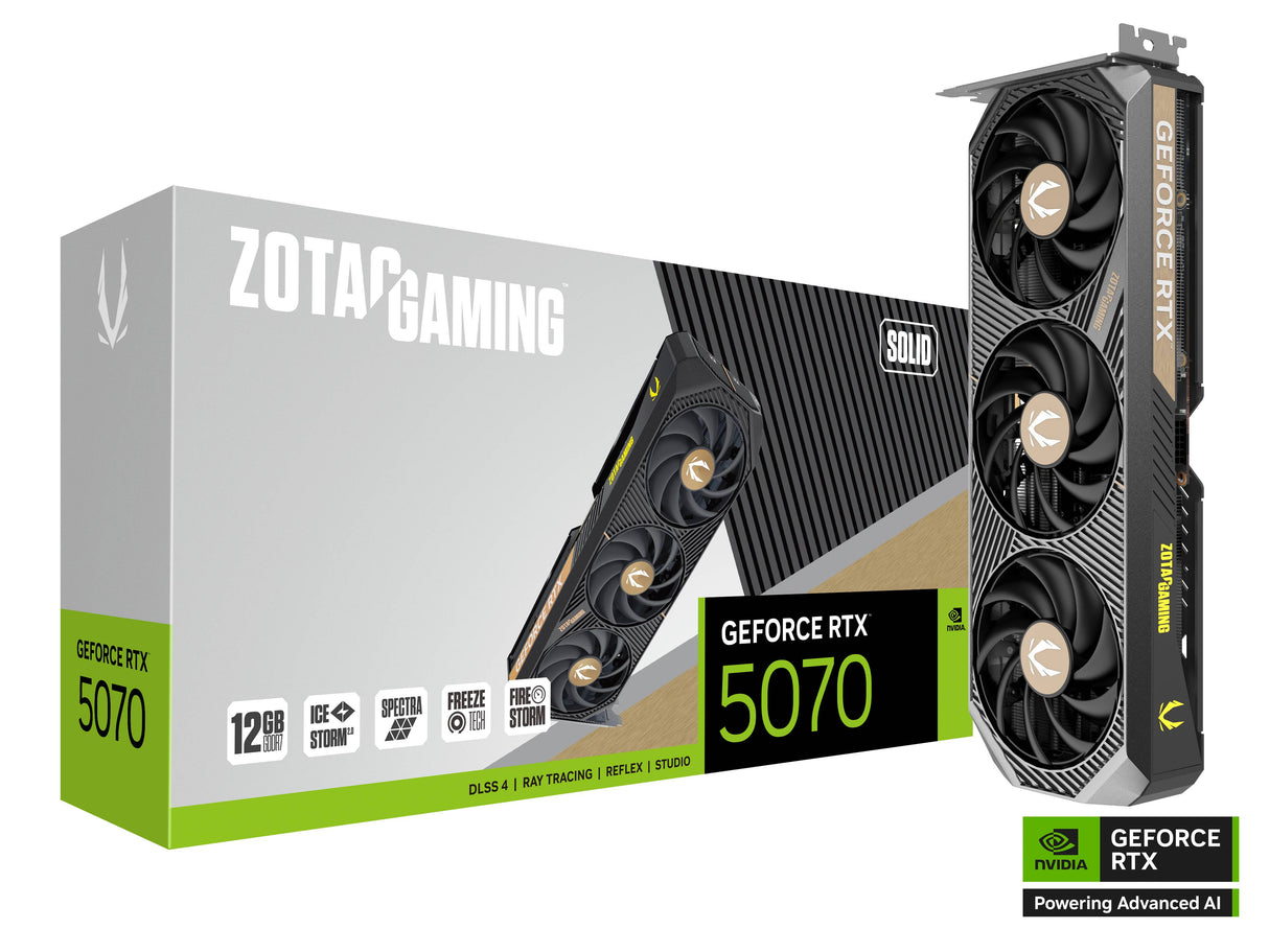 ZOTAC SOLID GeForce RTX 5070 12GB 192-Bit GDDR7 PCI Express 5.0 DLSS 4.0 Graphics Card ZT-B50700D-10P