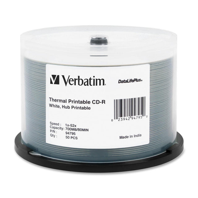 Verbatim 700MB 52X CD-R Thermal Printable,  Hub Printable 50 Packs 50Pkg DataLifePlus CD Recordable Media Model 94795