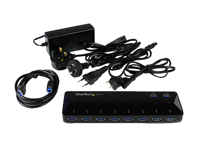 StarTech.com ST103008U2C 10-Port USB 3.0 Hub with Charge and Sync Ports - 2x 1.5A Ports - USB Hub and Fast-Charging Station with 48W Power Adapter