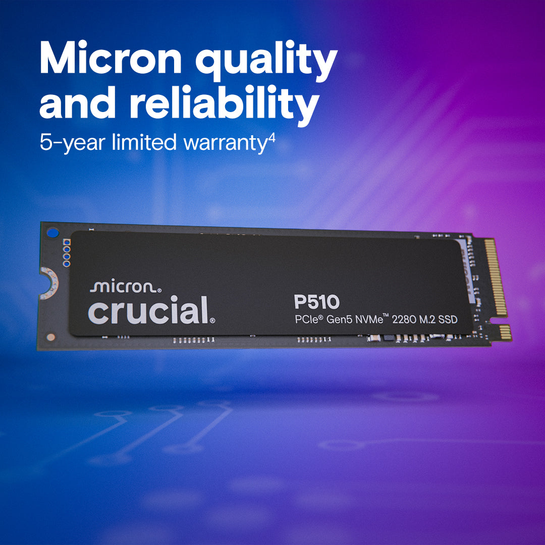 Crucial P510 1TB Gen5 NVMe SSD, Up to 11,000 MB/s, PCIe 5.0 M.2 2280 SSD, Internal Solid State Drive, Compatible with Laptop, CT1000P510SSD8