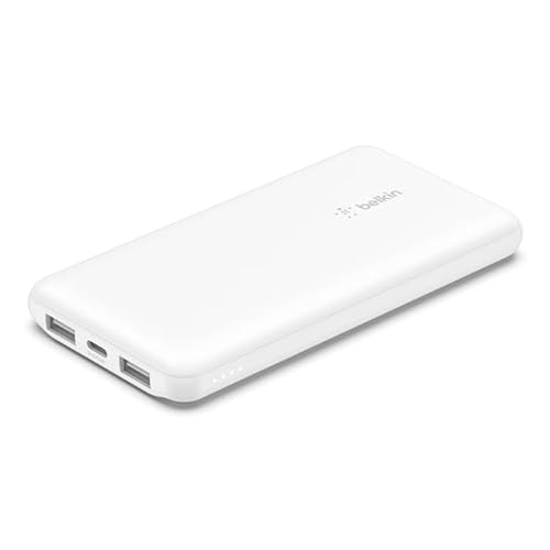 Belkin Portable Charger, USB-C Power Bank 10k w/ 1 USB-C Port and 2 USB-A Ports with USB-A to USB-C Cable for iPhone 16, 16 Plus, 16 Pro, 16 Pro Max, Samsung Galaxy S24, & More - White