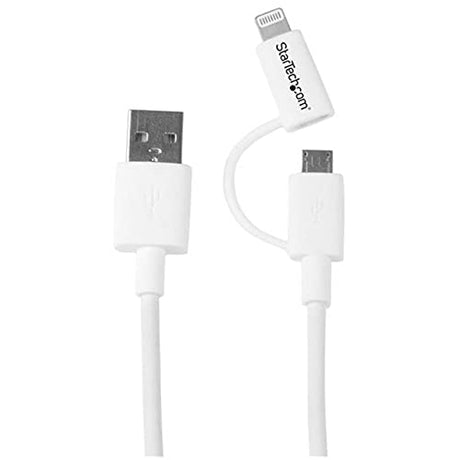 STARTECH 3' Apple Lightning or Micro USB to USB Cable for iPhone/iPod/iPad, White (LTUB1MWH) White Adapter w/ 3ft Cable