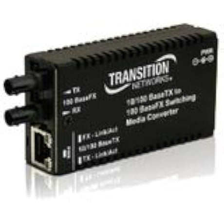 Transition Networks Mini M/e-psw-fx-02 Media Converter - 1 X Network [rj-45] - 10/100base-tx, 100base-fx - Wall Mountable, Rack-mountable