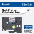 Brother P-Touch Tze231, Laminated, 1/2 X 26.2 Ft (12Mm X 8M), Black On White Label Tape