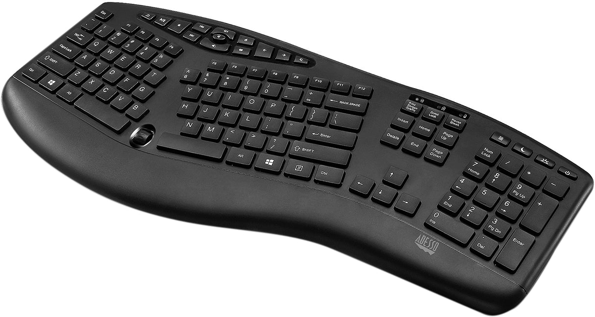 ADESSO TruForm Wireless Ergonomic Keyboard and Optical Mouse WKB-1600CB-FR Black 2.4 GHz Radio Frequency Wireless Technology Keyboard