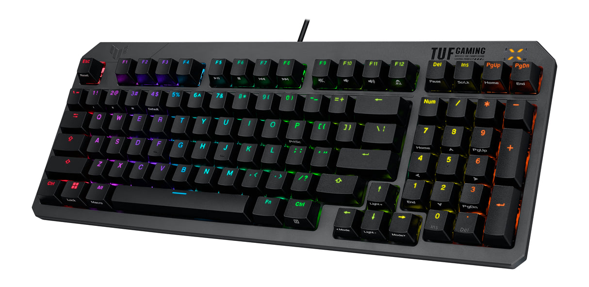 ASUS TUF Gaming K3 Gen II keyboard - compact 97-key layout, optical-mechanical RGB Red (Linear) switches, detachable top plate, and Aura Sync