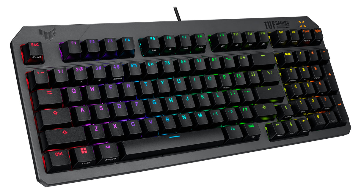 ASUS TUF Gaming K3 Gen II keyboard - compact 97-key layout, optical-mechanical RGB Red (Linear) switches, detachable top plate, and Aura Sync