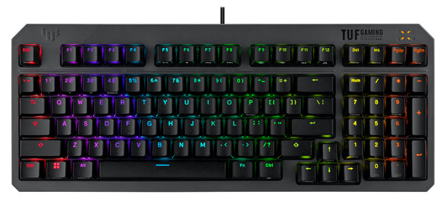 ASUS TUF Gaming K3 Gen II keyboard - compact 97-key layout, optical-mechanical RGB Red (Linear) switches, detachable top plate, and Aura Sync