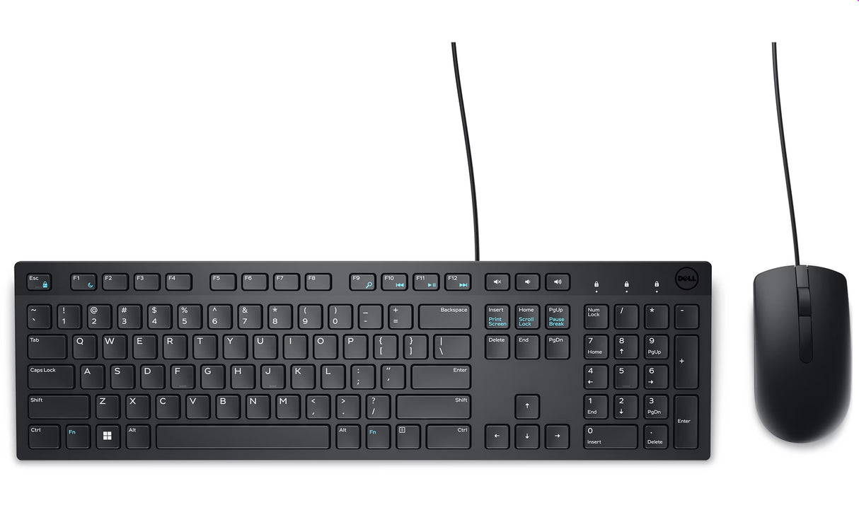 Dell Wired Keyboard and Mouse - KM300C - USB Keyboard - Black - USB Cable Mouse - Optical - 1000 dpi - 3 Button - Black - Mute, Volume Down, Volume Up Hot Key(s) - Compatible with Mac, PC