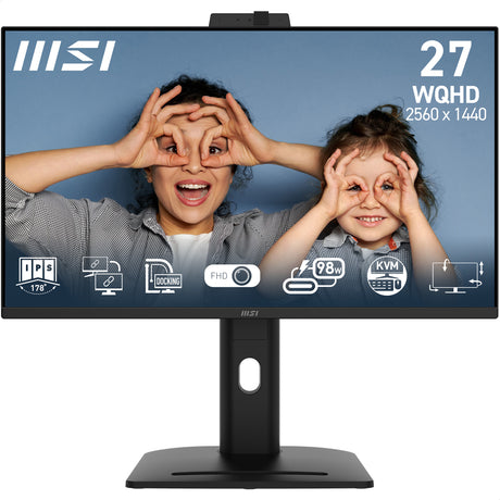 MSI PRO MP275QPDG, 27 IPS, QHD, 100hz, Height Adj. stand, Speaker, Webcam, Ethernet Interface - 1x LAN Port (1Gbps)