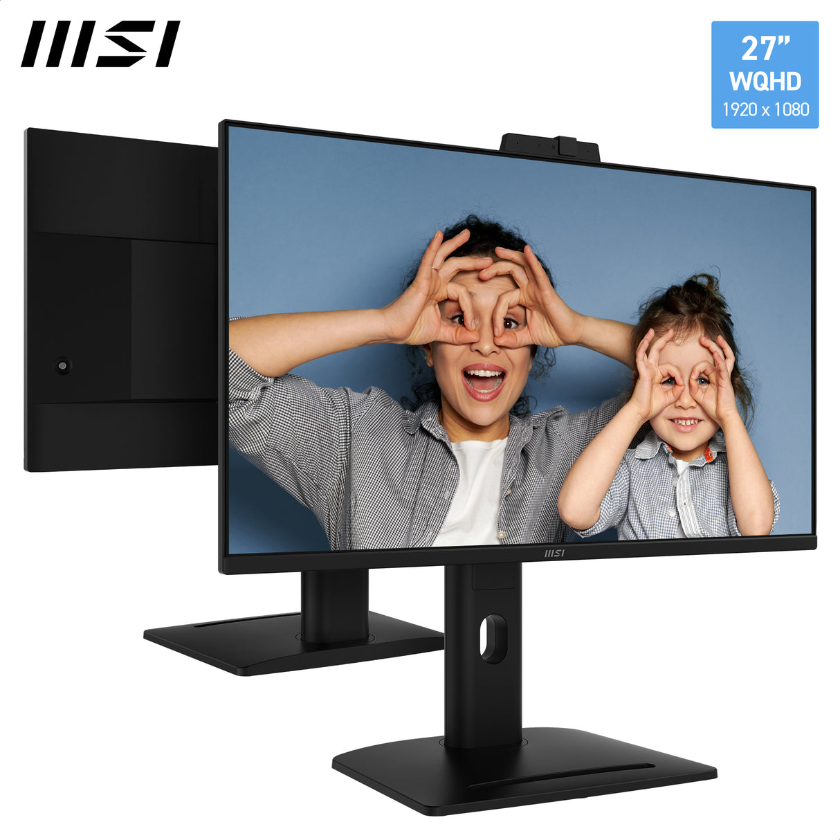 MSI PRO MP275QPDG, 27 IPS, QHD, 100hz, Height Adj. stand, Speaker, Webcam, Ethernet Interface - 1x LAN Port (1Gbps)