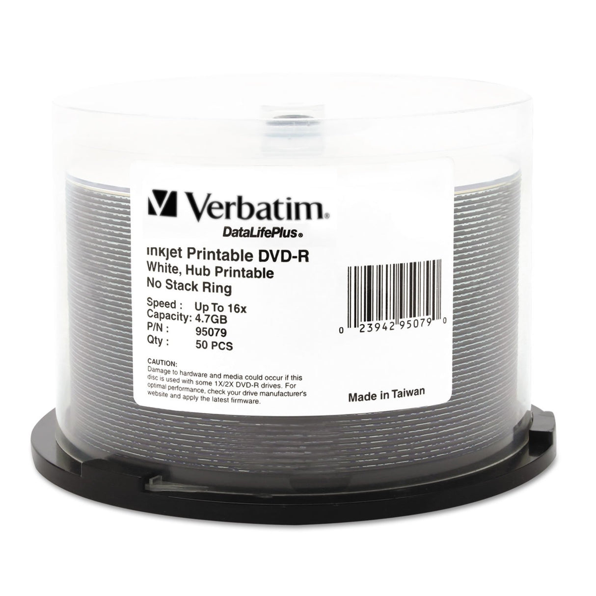 Verbatim DVD-R DataLife Plus Printable Recordable Disc, 4.7 GB, 16x, Spindle, White, 50/Pack (95079)