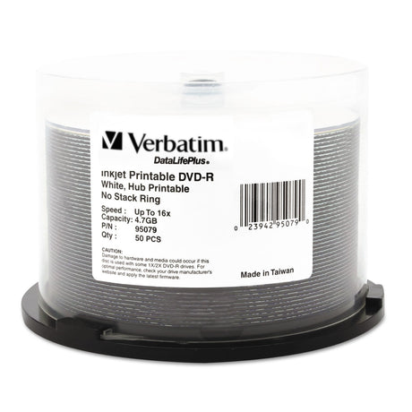 Verbatim DVD-R DataLife Plus Printable Recordable Disc, 4.7 GB, 16x, Spindle, White, 50/Pack (95079)