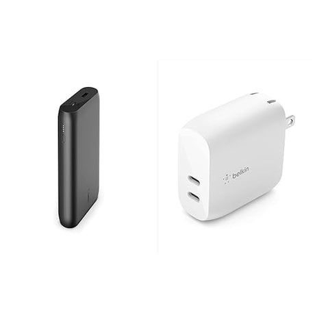 Belkin BoostCharge USB-C PD 20k MAh Power Bank, Portable iPhone Charger, Battery Charger & 40W Dual Port USB C Wall Charger - USB Type C Charger Fast Charging power bank+ PD Wall Charger