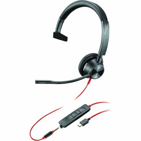 Poly Blackwire 3310 USB-C Headset TAA - Mono - USB Type C, Mini-phone (3.5mm) - Wired - 32 Ohm - 20 Hz - 20 kHz - On-ear - Monaural - Ear-cup - 7.10 ft Cable - Omni-directional Microphone - Noise Canc